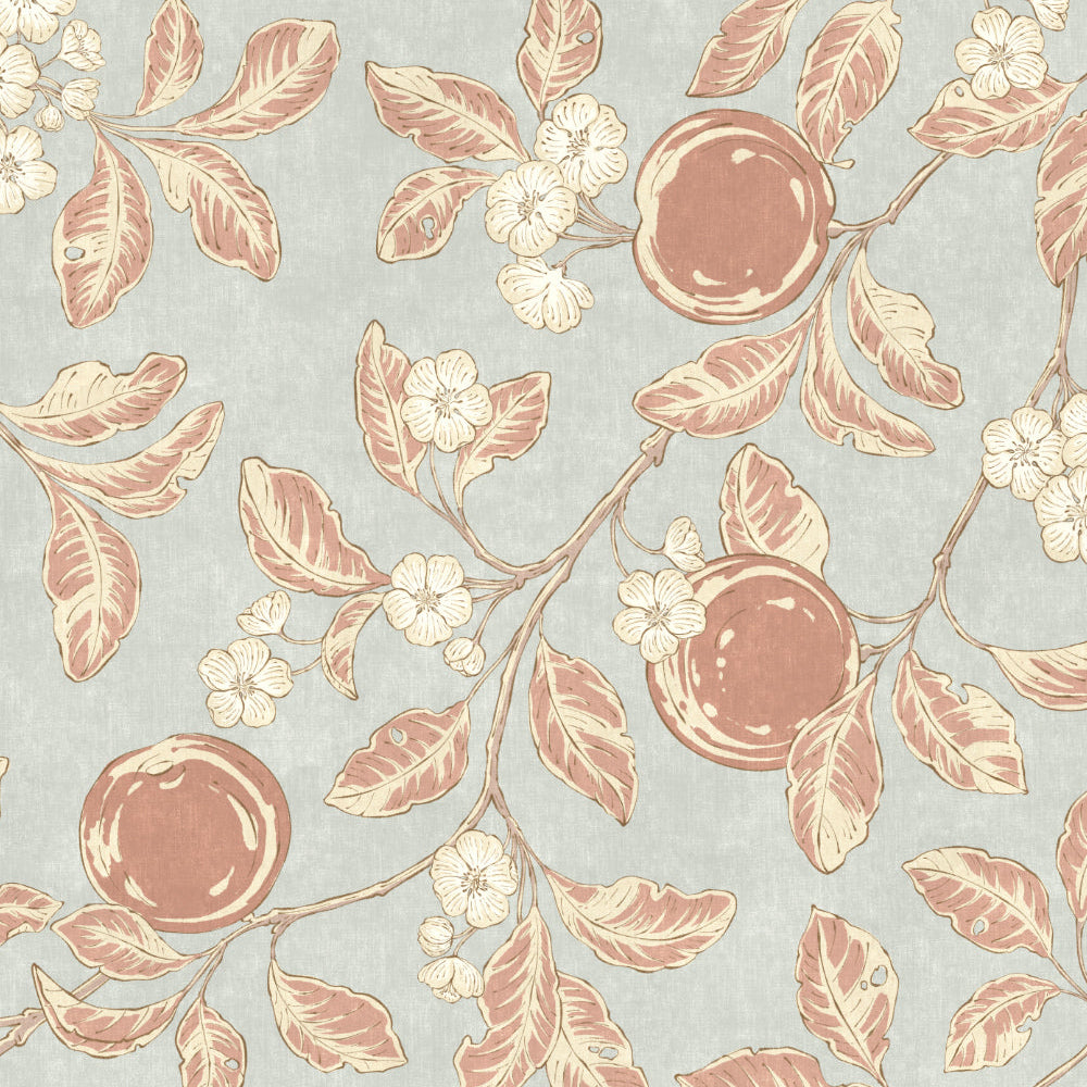 Pattern of apples and leaves on a light blue background