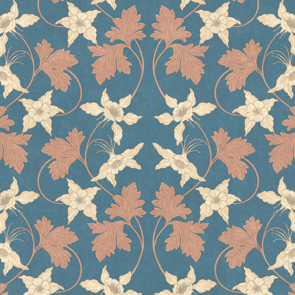 Floral and leaf pattern on a blue background
