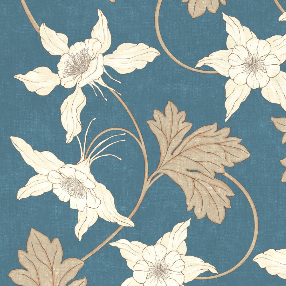 Floral and leaf pattern on a blue background