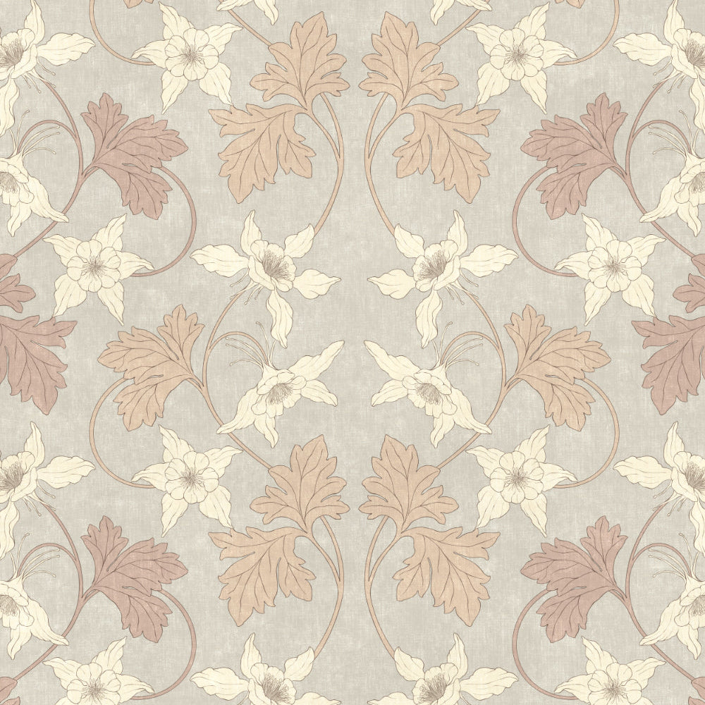 Floral pattern with leaves and flowers on a light gray background