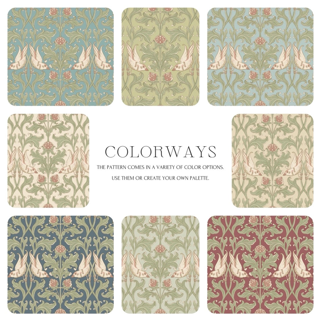 Set of patterned coasters with text about color options.