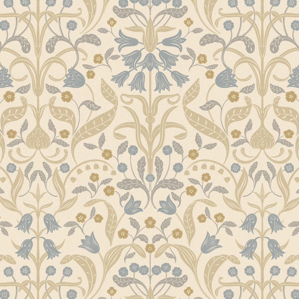 Decorative floral pattern with blue and beige colors on a light background
