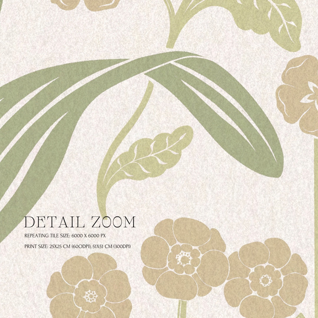 Floral and leaf pattern with text on a light background