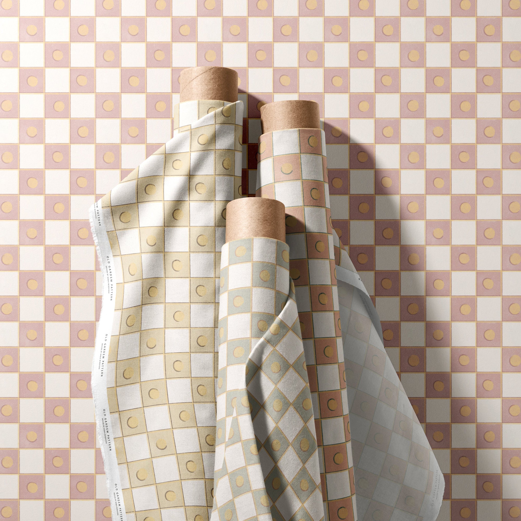 Rolls of paper with a checkered pattern on a checkered background