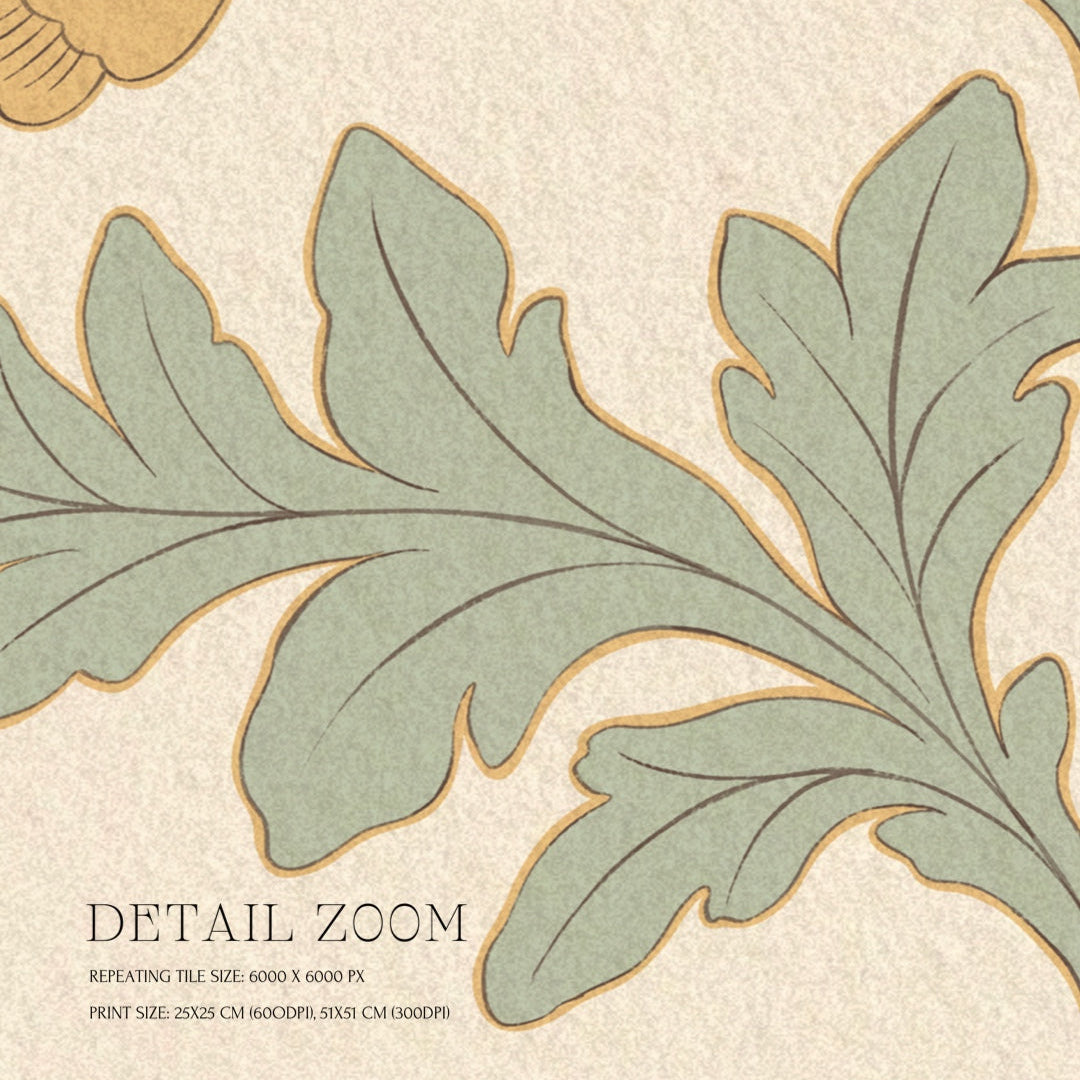 Decorative tile with leaf pattern on a beige background