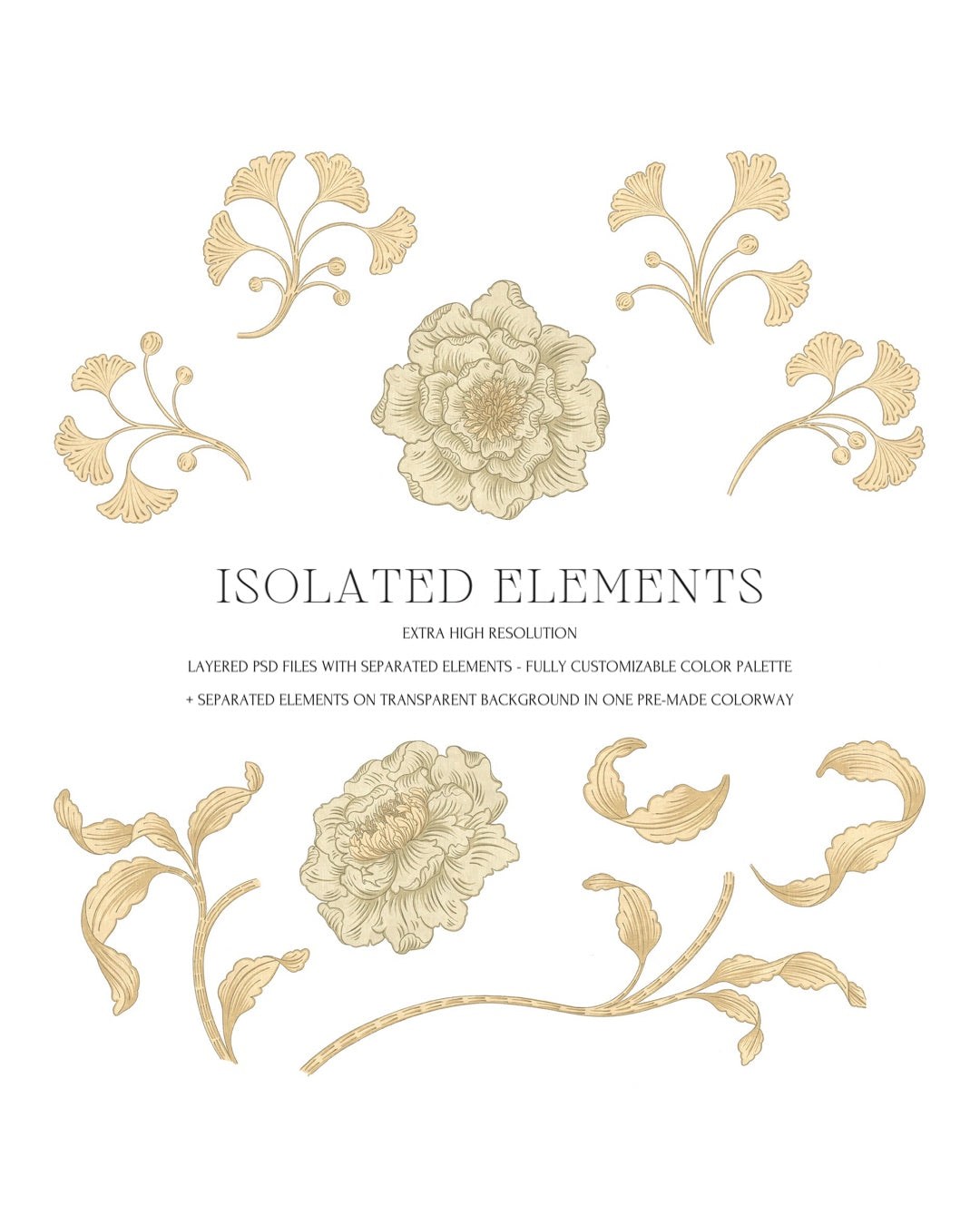 Peony & Ginkgo Seamless Pattern - 017