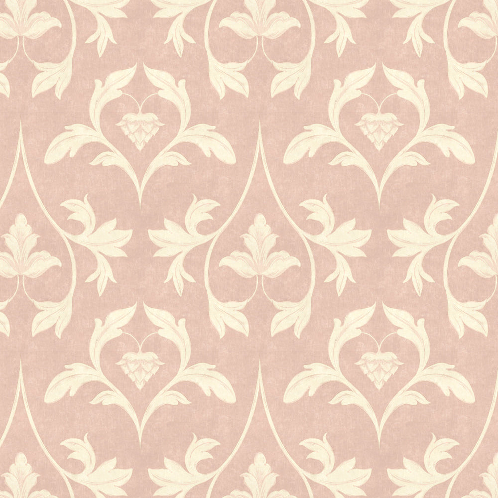 Decorative pattern with white leaves on a pink background