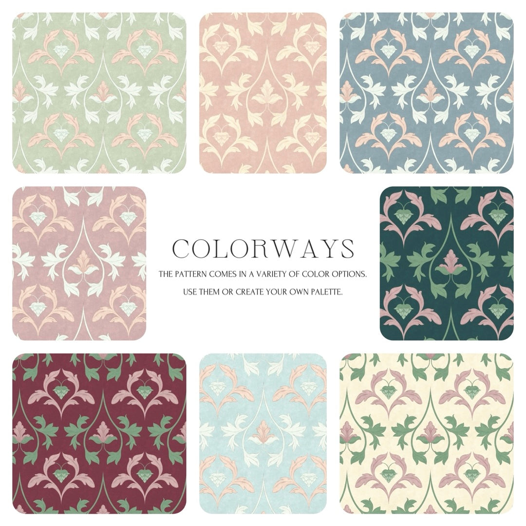 Set of eight patterned tiles in various colors with 'Colorways' text.