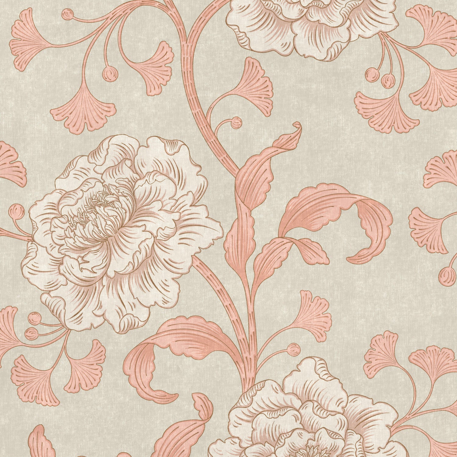 Peony & Ginkgo Seamless Pattern - 017