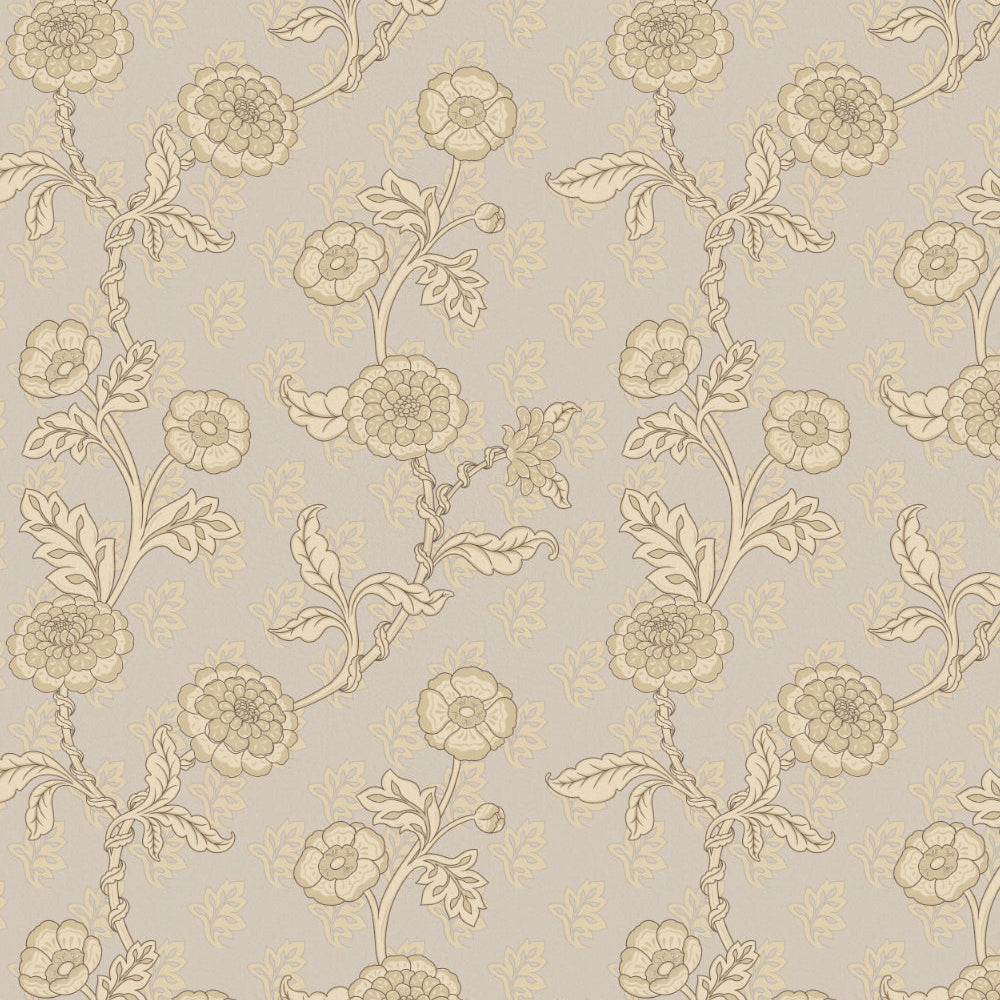 Floral pattern with beige flowers and leaves on a light gray background