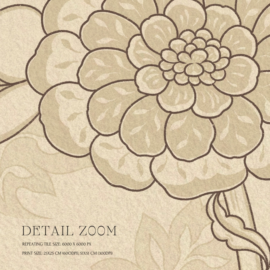 Beige floral design with detailed lines on a beige background