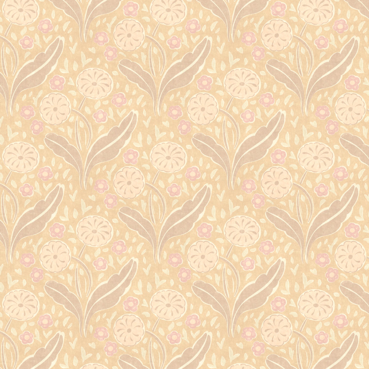 Patterned wallpaper with floral design on a beige background