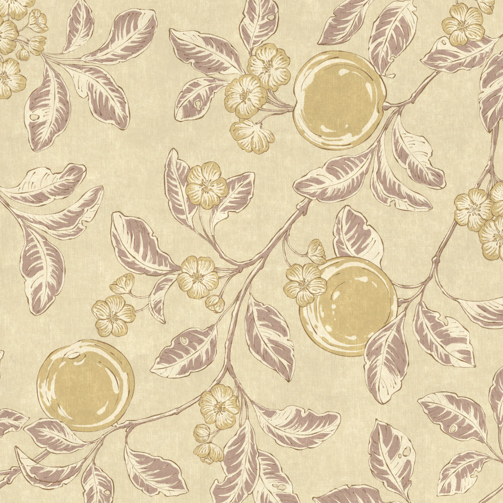 Pattern of leaves and apples on a beige background