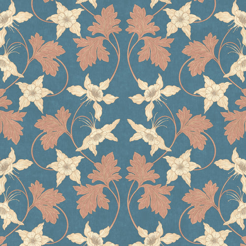 Floral and leaf pattern on a blue background