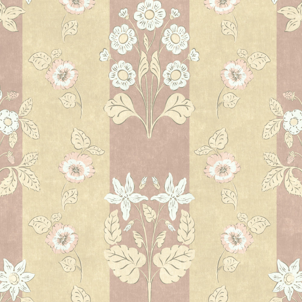 Floral pattern with flowers and leaves on a striped background