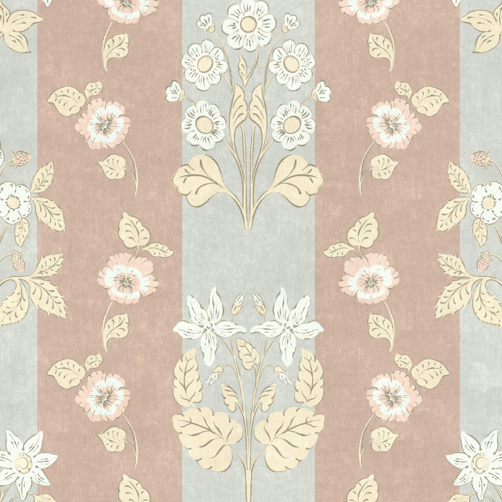 Floral and leaf pattern on a striped background