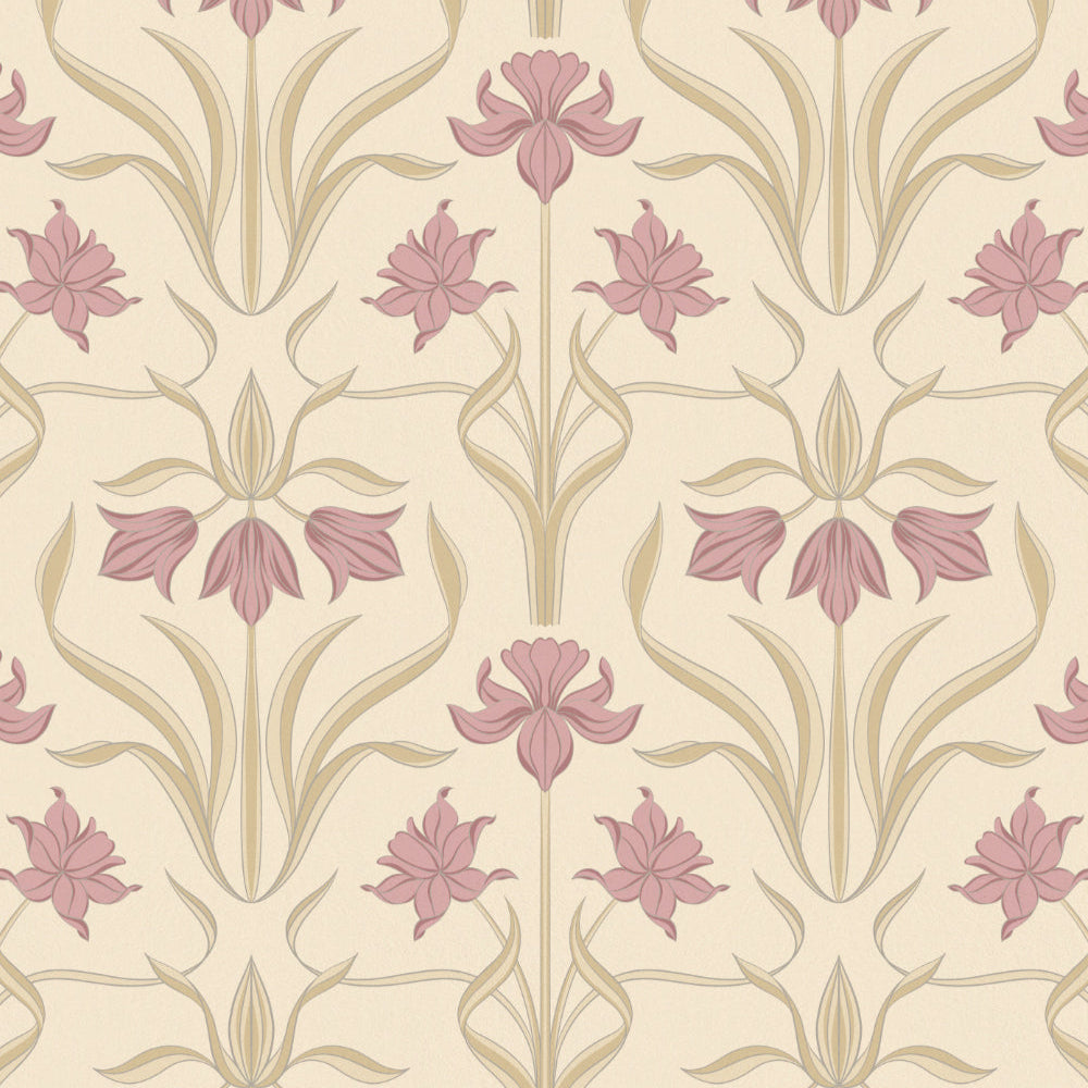 Decorative floral pattern with pink flowers on a beige background